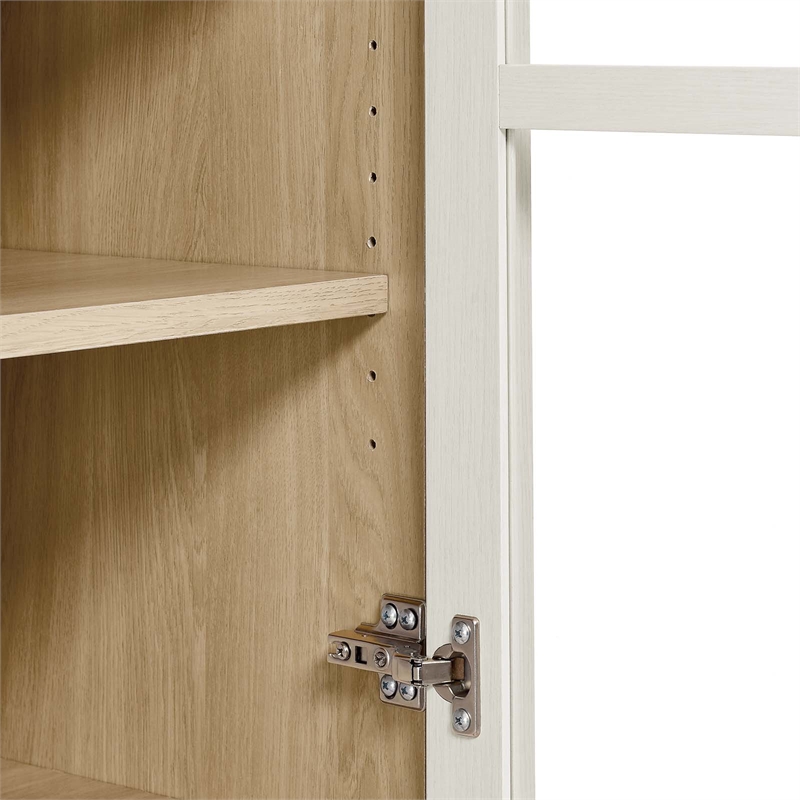 Pemberly Row Wood Tall Storage Display Cabinet in White and Oak
