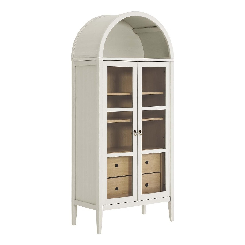 Pemberly Row Wood Tall Storage Display Cabinet in White and Oak