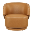 Pemberly Row Upholstered Vegan Faux Leather & Wood Swivel Chair in Tan