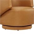 Pemberly Row Upholstered Vegan Faux Leather & Wood Swivel Chair in Tan
