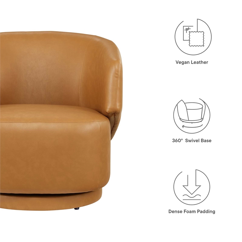 Pemberly Row Upholstered Vegan Faux Leather & Wood Swivel Chair in Tan