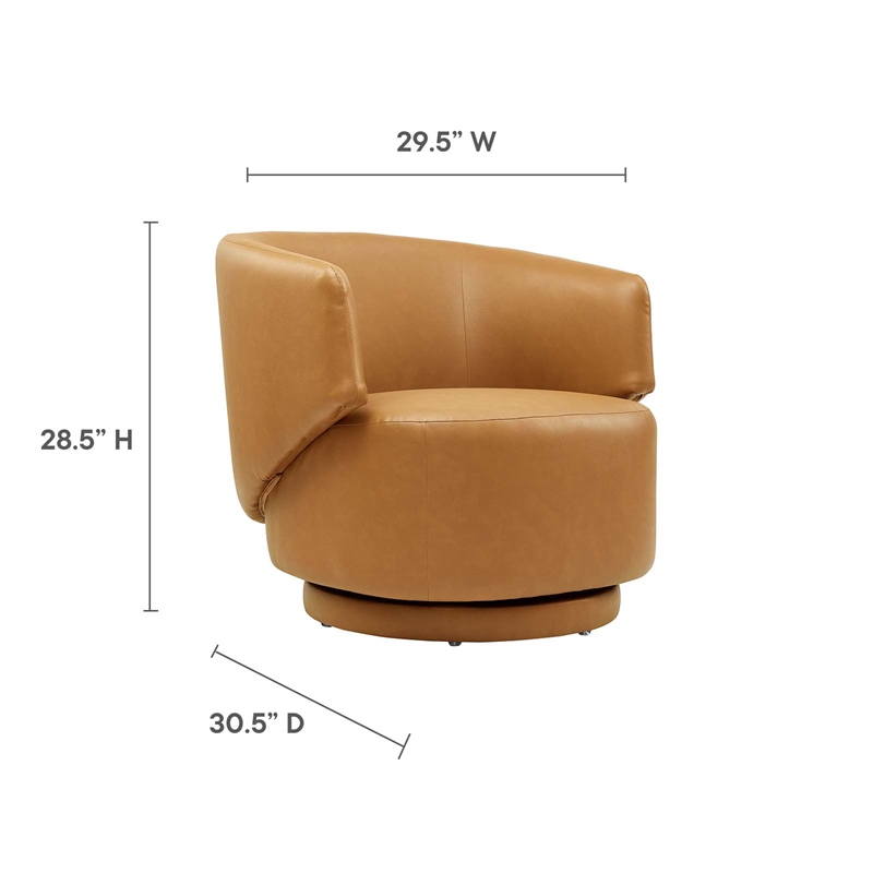 Pemberly Row Upholstered Vegan Faux Leather & Wood Swivel Chair in Tan