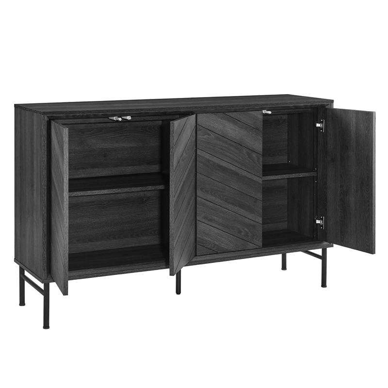 Pemberly Row Chevron Wood Sideboard with Adjustable Shelves in Black