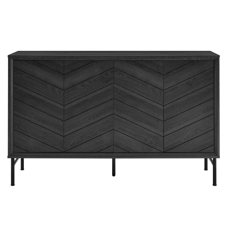 Pemberly Row Chevron Wood Sideboard with Adjustable Shelves in Black