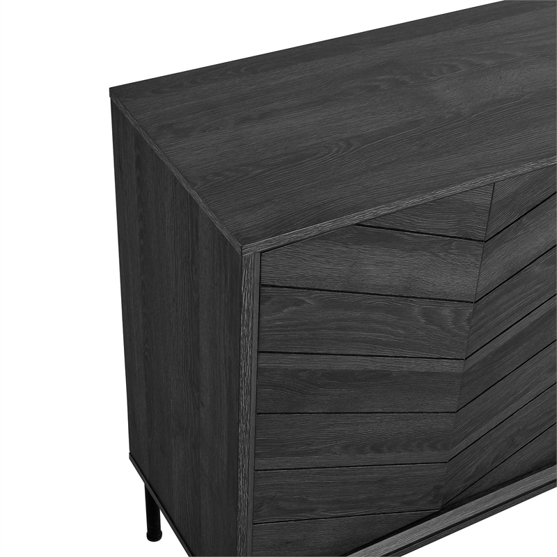 Pemberly Row Chevron Wood Sideboard with Adjustable Shelves in Black