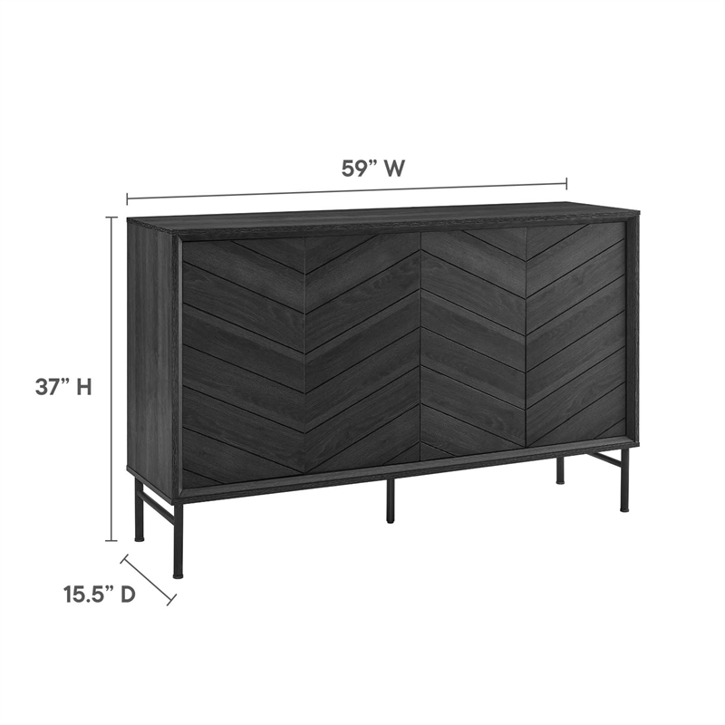 Pemberly Row Chevron Wood Sideboard with Adjustable Shelves in Black