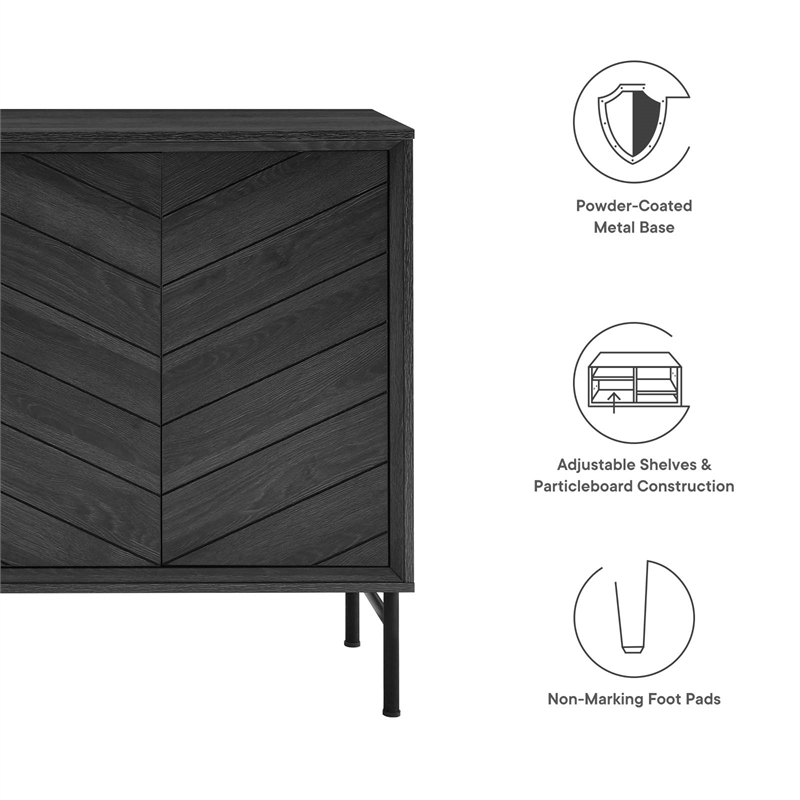 Pemberly Row Chevron Wood Sideboard with Adjustable Shelves in Black