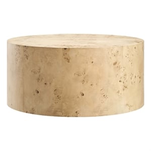 Pemberly Row 35&quot Round Modern Burl Wood Coffee Table in Natural