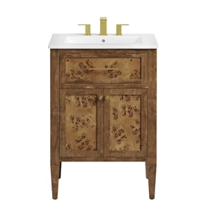 Pemberly Row 24&quot Modern Wood Bathroom Vanity in White and Brown