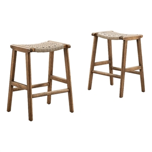 Pemberly Row 26&quot Fabric & Wood Counter Stool in Natural/Walnut (Set of 2)