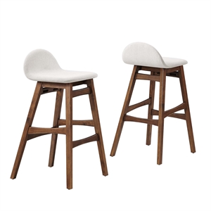 Pemberly Row 30&quot Upholstered Fabric & Wood Bar Stool in Ivory (Set of 2)