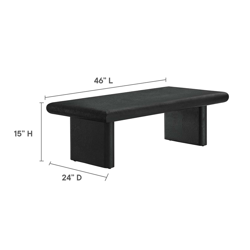 Pemberly Row Modern Wood & Cement Concrete Coffee Table in Black