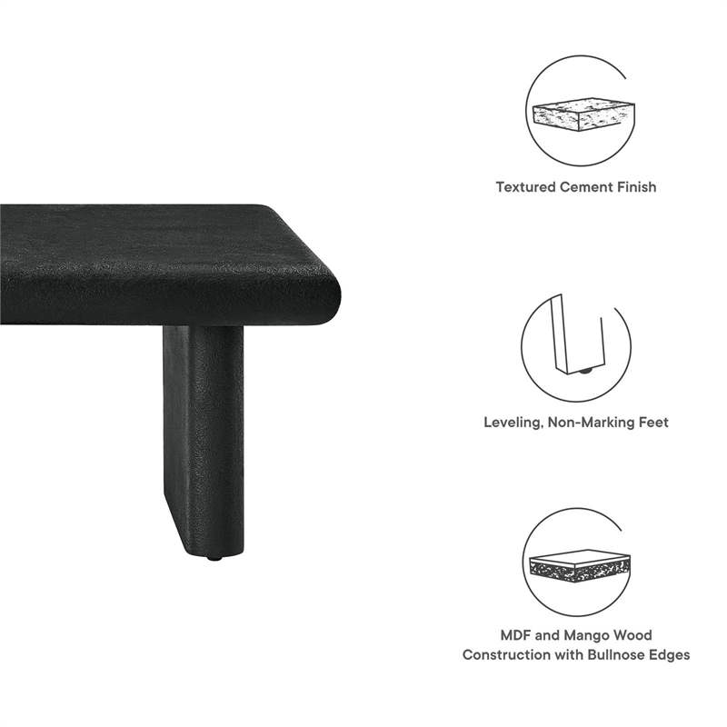 Pemberly Row Modern Wood & Cement Concrete Coffee Table in Black