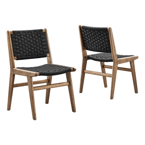 Pemberly Row 17.5&quot Fabric Dining Side Chair in Walnut/Black (Set of 2)
