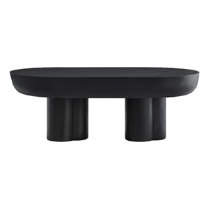 Pemberly Row Contemporary Oval Concrete Coffee Table in Black