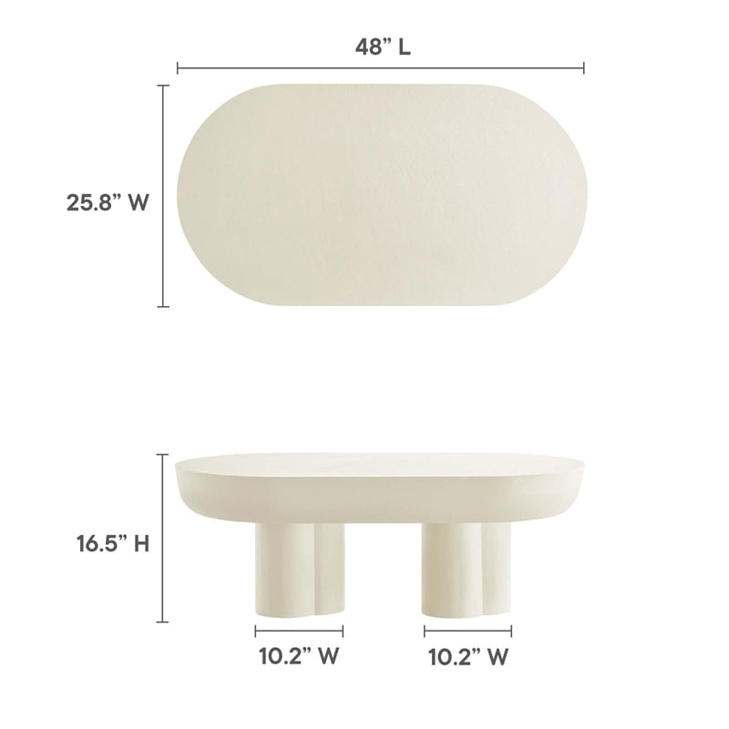 Pemberly Row Contemporary Oval Concrete Coffee Table in White