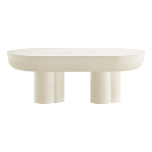 Pemberly Row Contemporary Oval Concrete Coffee Table in White