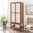 Pemberly Row Tall Wood Grain Standing Storage Cabinet in Walnut