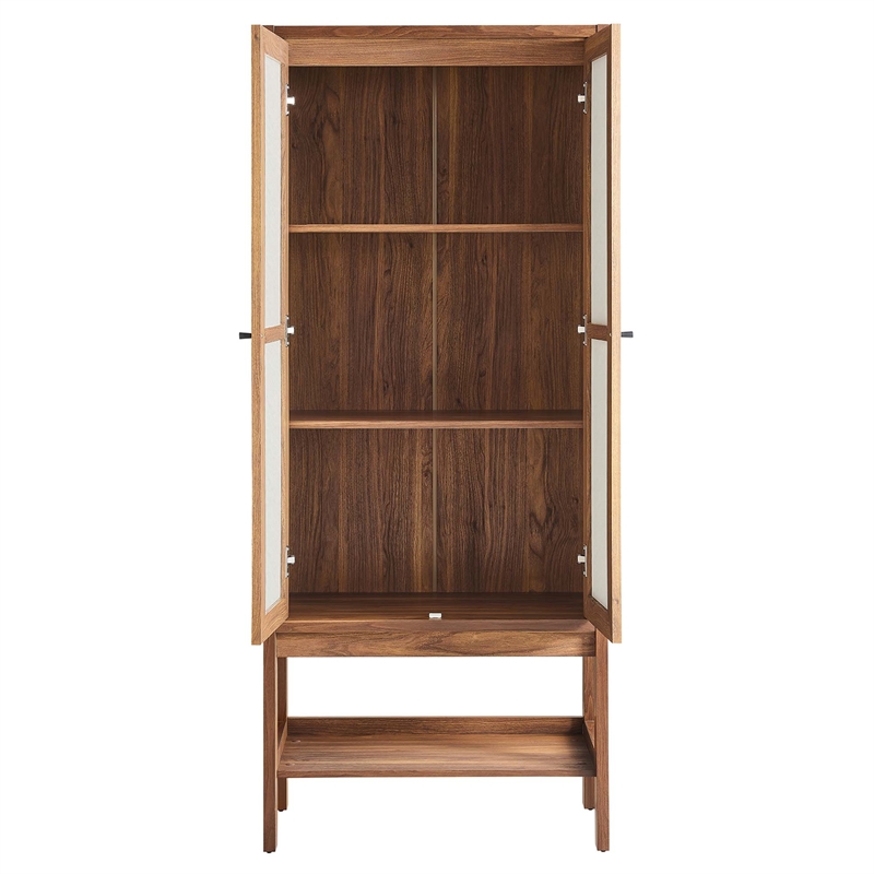 Pemberly Row Tall Wood Grain Standing Storage Cabinet in Walnut