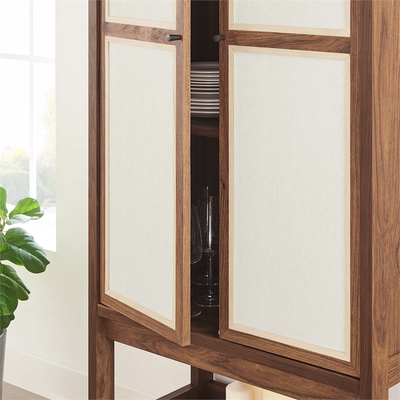 Pemberly Row Tall Wood Grain Standing Storage Cabinet in Walnut
