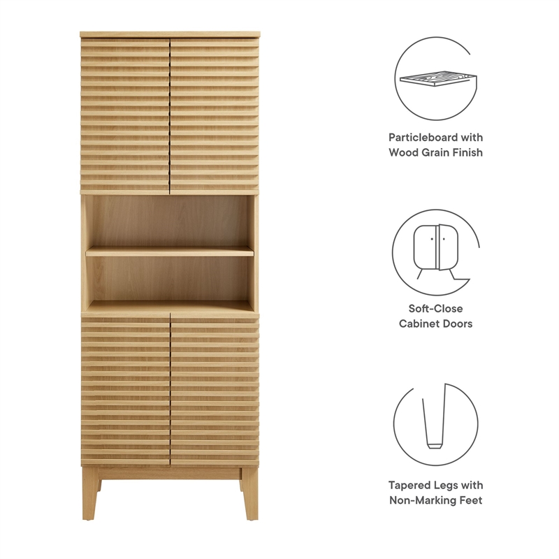 Pemberly Row Contemporary Tall Bathroom Storage Cabinet in Oak