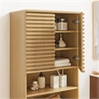 Pemberly Row Contemporary Tall Bathroom Storage Cabinet in Oak