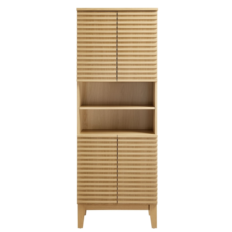 Pemberly Row Contemporary Tall Bathroom Storage Cabinet in Oak