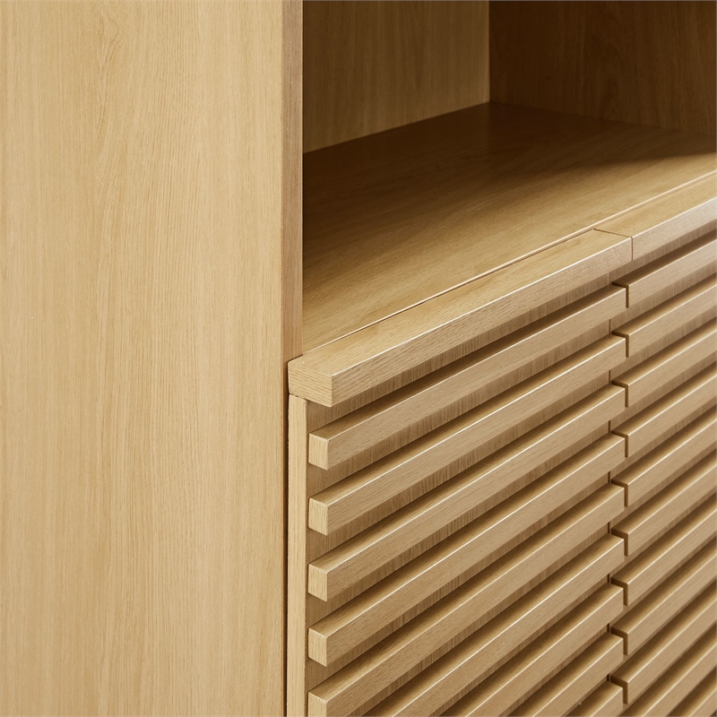 Pemberly Row Contemporary Tall Bathroom Storage Cabinet in Oak