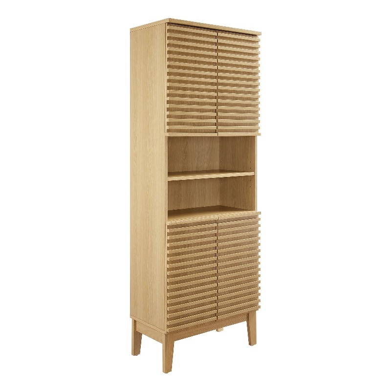 Pemberly Row Contemporary Tall Bathroom Storage Cabinet in Oak