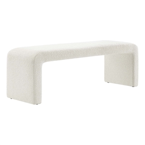 Pemberly Row 60&quot Boucle Fabric Upholstered Waterfall Long Bench in Ivory