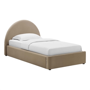 Pemberly Row Performance Velvet Arched Round Twin Platform Bed in Taupe