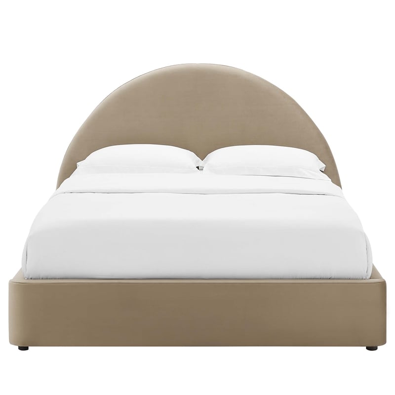 Pemberly Row Performance Velvet Arched Round King Platform Bed in Taupe