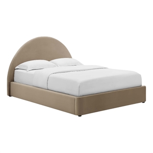 Pemberly Row Performance Velvet Arched Round King Platform Bed in Taupe
