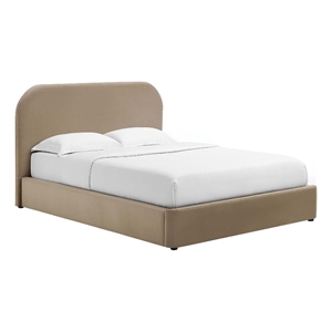 Pemberly Row Performance Velvet Curved King Platform Bed in Taupe