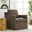 Pemberly Row Contemporary Fabric Slipcovered Swivel Armchair in Mocha