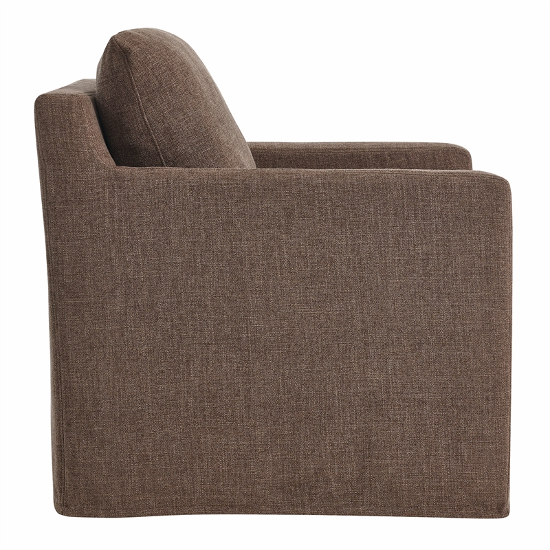 Pemberly Row Contemporary Fabric Slipcovered Swivel Armchair in Mocha