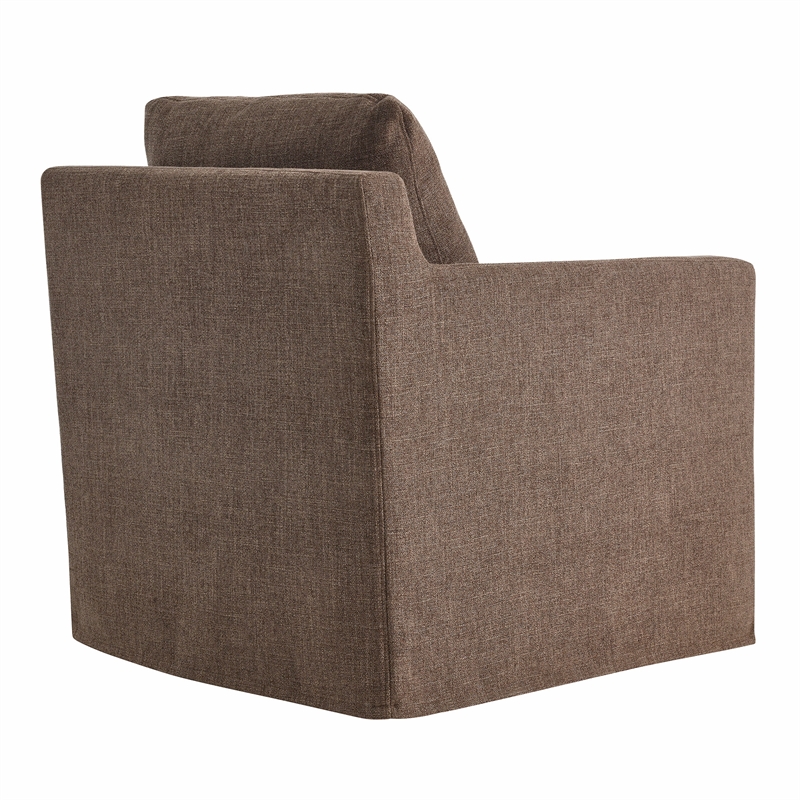 Pemberly Row Contemporary Fabric Slipcovered Swivel Armchair in Mocha