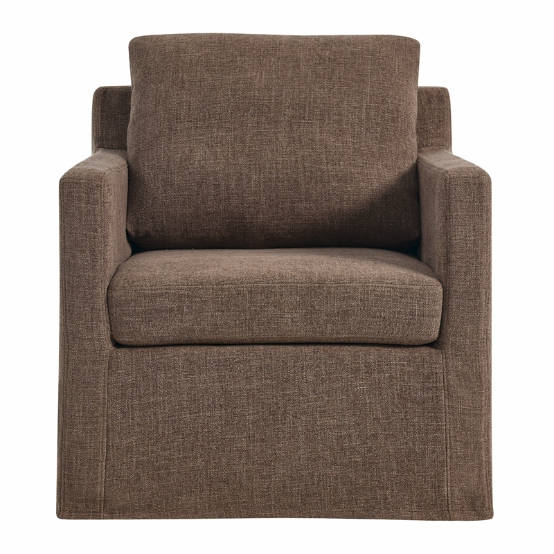 Pemberly Row Contemporary Fabric Slipcovered Swivel Armchair in Mocha