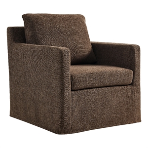 Pemberly Row Contemporary Fabric Slipcovered Swivel Armchair in Mocha