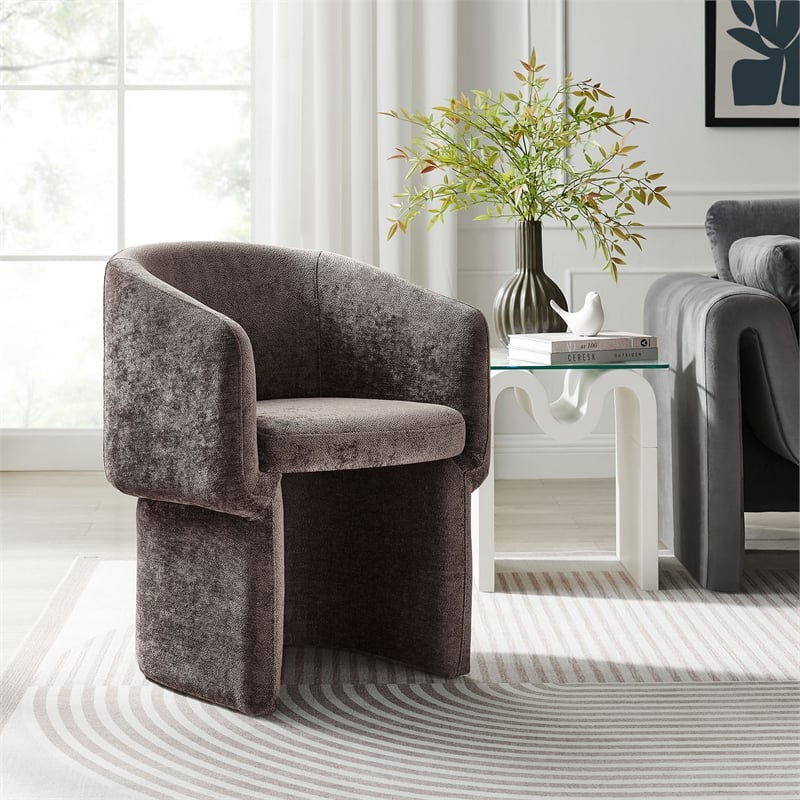 Pemberly Row Contemporary Chenille Dining Armchair in Chocolate Brown