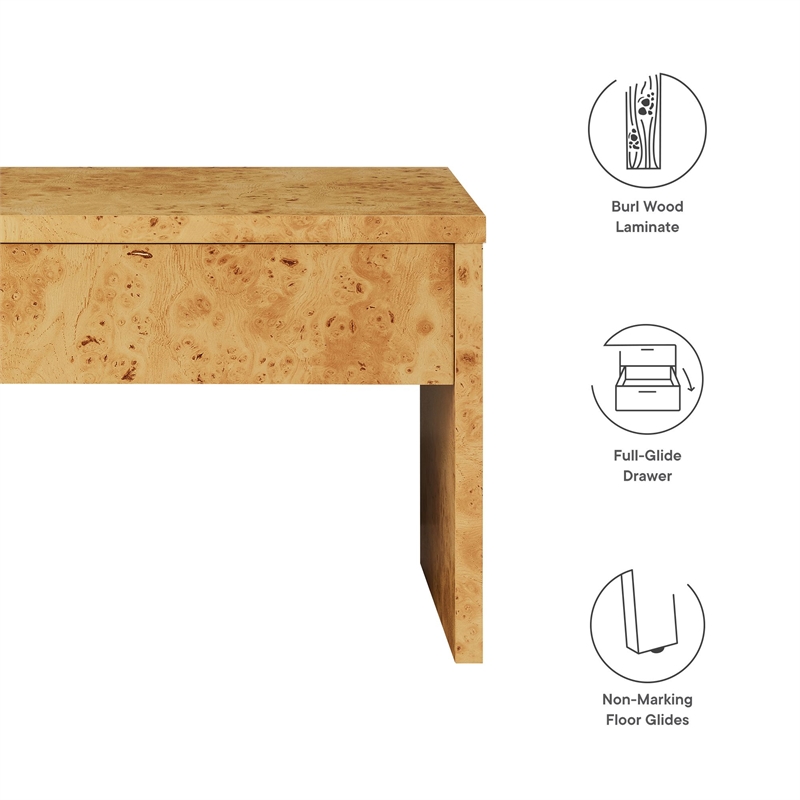 Pemberly Row Contemporary 1-Drawer Burl Wood Laminated Nightstand