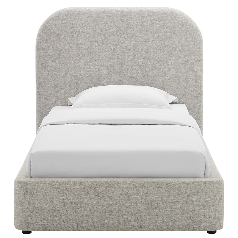 Pemberly Row Curved Twin Platform Bed in Heathered Weave Light Gray