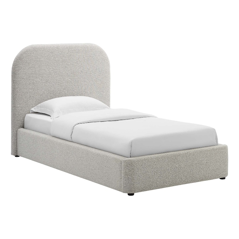 Pemberly Row Curved Twin Platform Bed in Heathered Weave Light Gray