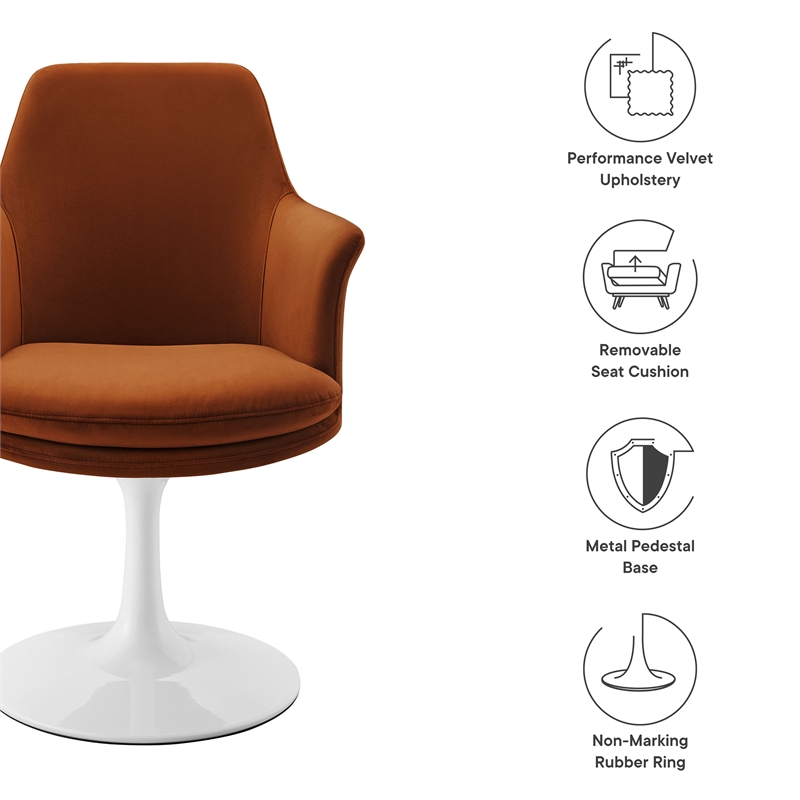 Pemberly Row Contemporary Swivel Dining Armchair in White Rust