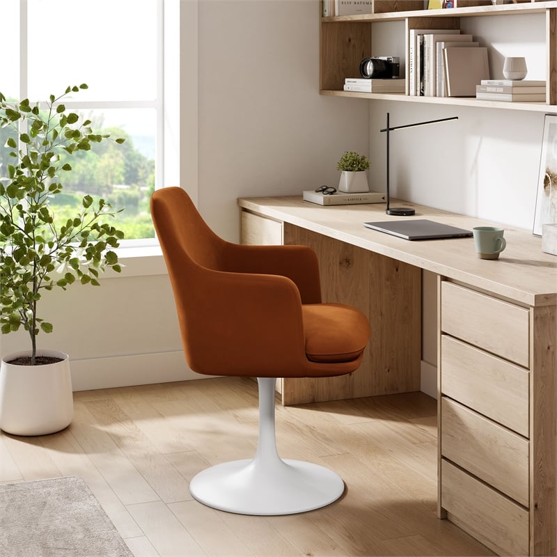 Pemberly Row Contemporary Swivel Dining Armchair in White Rust