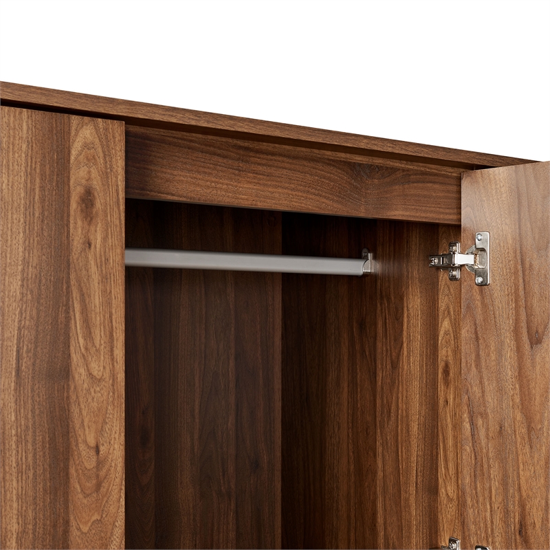 Pemberley Row Particleboard Walnut Wardrobe Rectangular Adjustable Shelves Unassembled