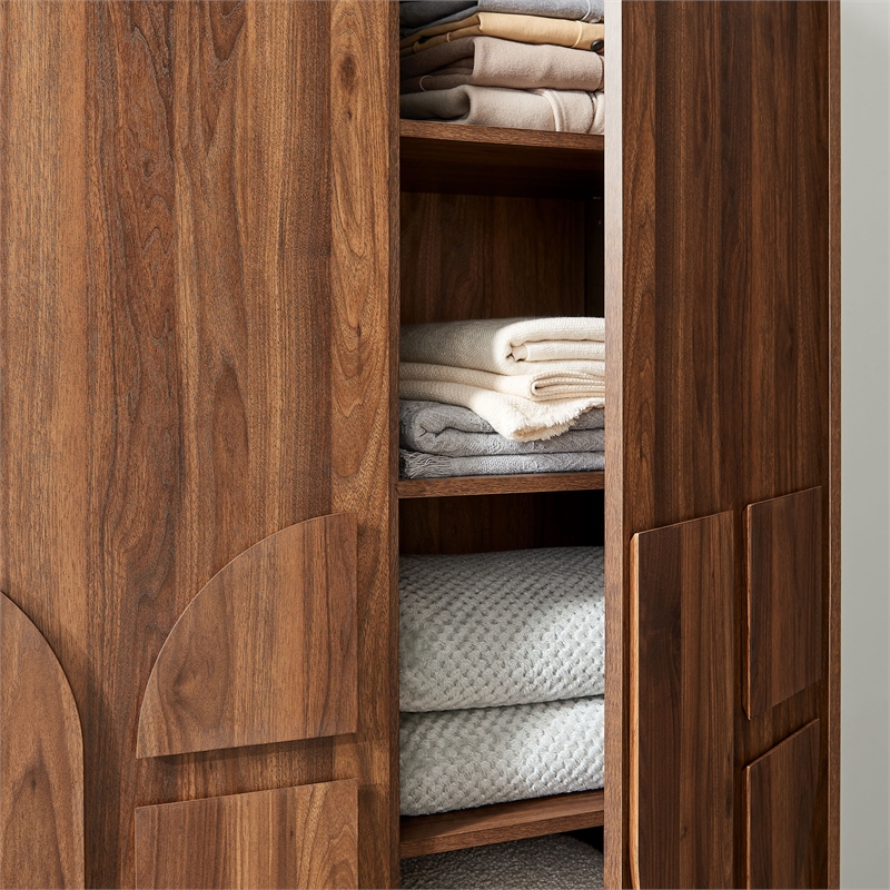 Pemberley Row Particleboard Walnut Wardrobe Rectangular Adjustable Shelves Unassembled