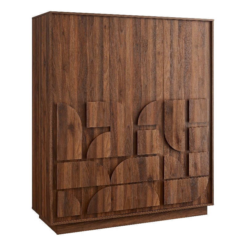 Pemberley Row Particleboard Walnut Wardrobe Rectangular Adjustable Shelves Unassembled