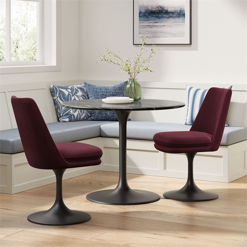 Pemberly Row Contemporary Swivel Dining Chair in Black Mulberry
