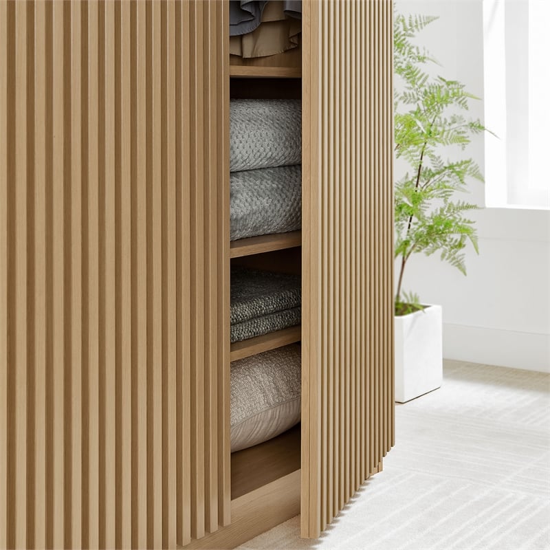 Pemberly Row Contemporary Wood Grain Laminated Wardrobe Closet in Oak